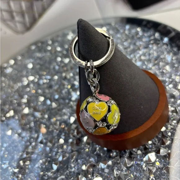 Coach 3D Poppy Bag Multi Heart Sphere Pave Crystal Keychain Keyring Charm NWOT - Picture 3 of 10